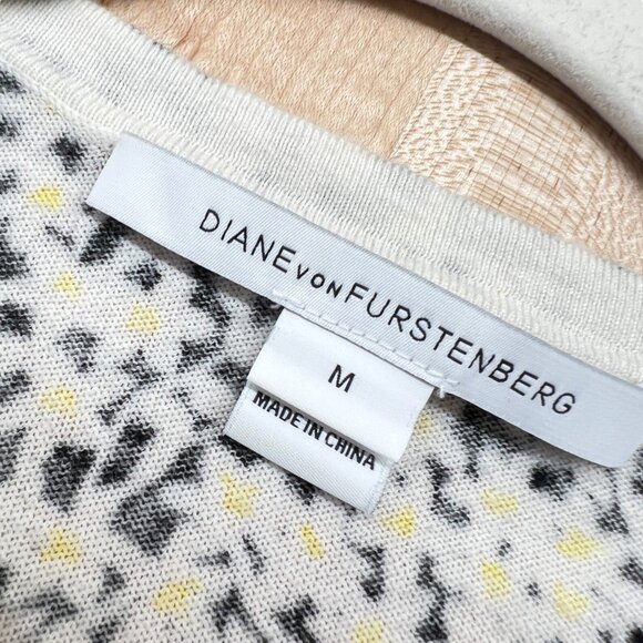 Diane Von Furstenberg Silk Blend Floral Cardigan Sweater Black Yellow Medium - Picture 9 of 11